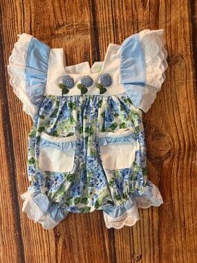 French Knot Summer Hydrangea Bubble Outfit New Sizes 3 mo thru 18 mo
